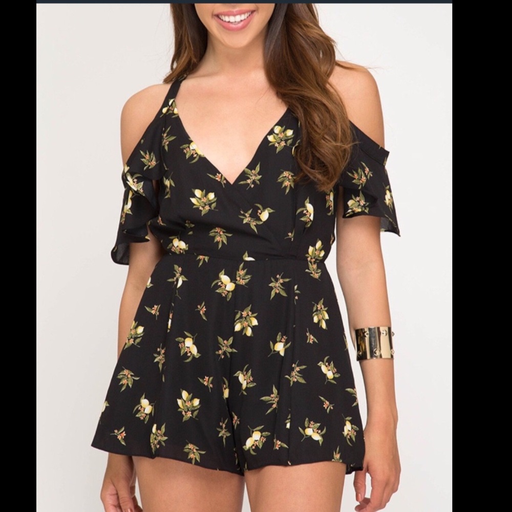 Cold Shoulder Lemon Romper